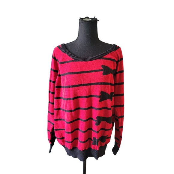 Torrid Red Black Striped Bow Graphic Long Sleeve Sweater Size 2X Business Casual - Picture 1 of 10